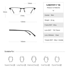 Carica l&#39;immagine nel visualizzatore di Gallery, MERRYS DESIGN Men Alloy Glasses Frame Men Square Half Optical Ultralight Myopia Hyperopia Prescription Eyeglasses S2102