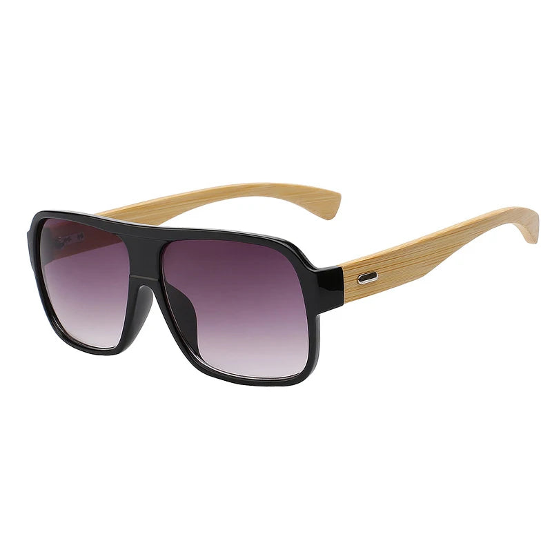 Max Glasiz Frame Square Wooden Sunglasses Men Retro Vintage Eyewear Unisex Male Glasses Madeira Bamboo  Gradient Fashion