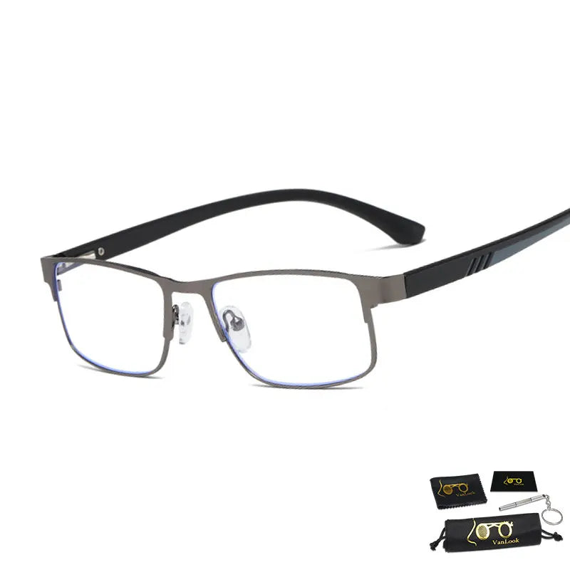 Men Reading Glasses Anti Blue Ray Women Business Spring Hinge Half Frame Stainless Steel Spectacle 1 2.5 3 4