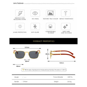 New Personalized Men Women Polarized Wooden Metal Frame Sunglasses Trendy Square Retro Sunshade  Eyewear