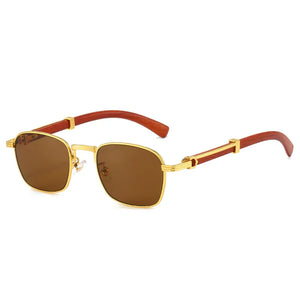 New Personalized Men Women Polarized Wooden Metal Frame Sunglasses Trendy Square Retro Sunshade  Eyewear