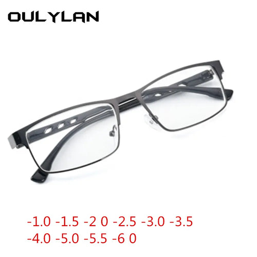 Oulylan Finished Myopia Glasses Women Men Vintage Square Metal Frame Design  Students Short Sight Eyewear for Unisex