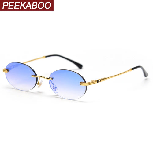 Peekaboo retro oval sunglasses rimless man blue mirror gold metal male glasses round frameless women  gift items