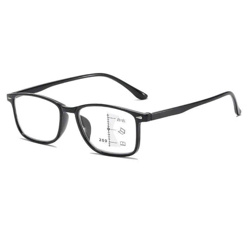 Progressive Multi-focal Men Reading Glasses Anti Blue Light Square Frame Presbyopic Far Near Eyeglass with Diopters +1.0 To +4.0