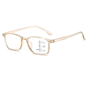 Progressive Multi-focal Men Reading Glasses Anti Blue Light Square Frame Presbyopic Far Near Eyeglass with Diopters +1.0 To +4.0