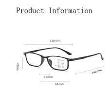 Load image into Gallery viewer, Progressive Multi-focal Men Reading Glasses Anti Blue Light Square Frame Presbyopic Far Near Eyeglass with Diopters +1.0 To +4.0