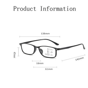 Progressive Multi-focal Men Reading Glasses Anti Blue Light Square Frame Presbyopic Far Near Eyeglass with Diopters +1.0 To +4.0