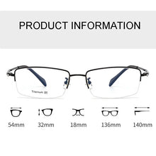 Load image into Gallery viewer, Pure Titanium Frame Glasses Half Rim Men Business Style Anti-Blue Ray Casual Eyewear