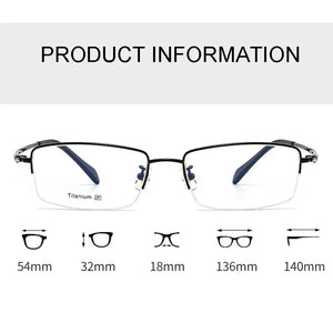 Pure Titanium Frame Glasses Half Rim Men Business Style Anti-Blue Ray Casual Eyewear