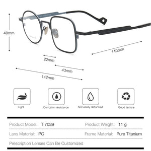 Pure Titanium Optical Frames   Men Asymmetric Eyewear Tony Stark Frame Round&Square Designer Myopia Prescription Glasses Frame