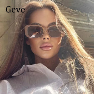 Retro Popular Rectangle Sunglasses Women Ins Vintage Square Frame Black Sunglasses Shades Trending Steampunk Eyeglasses