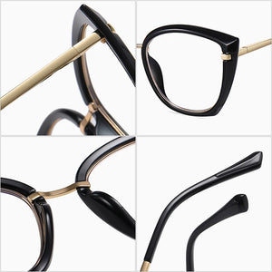 SHAUNA Retro TR90 Metal Cat Eye Women Colorful Glasses Frame  Spring Hinge Men Anti-blue Light Eyewear Optical Frames