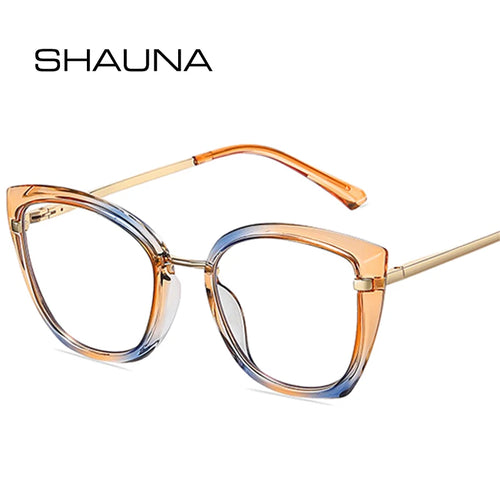 SHAUNA Retro TR90 Metal Cat Eye Women Colorful Glasses Frame  Spring Hinge Men Anti-blue Light Eyewear Optical Frames