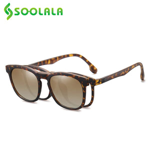 SOOLALA Clip On Magnet Prescription Myopia Glasses Men Women TR90 Clip On Sunglasses Lens Anti Blue Light Optical Glasses Frame