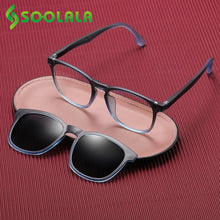 Load image into Gallery viewer, SOOLALA Clip On Magnet Prescription Myopia Glasses Men Women TR90 Clip On Sunglasses Lens Anti Blue Light Optical Glasses Frame