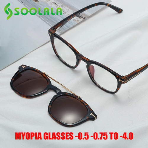 SOOLALA Prescription Myopia Glasses Men Women Polarized Magnet Clip On Sunglasses Optical Glasses Frame Anti Blue Light Eyewear