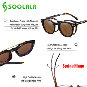 SOOLALA Prescription Myopia Glasses Men Women Polarized Magnet Clip On Sunglasses Optical Glasses Frame Anti Blue Light Eyewear