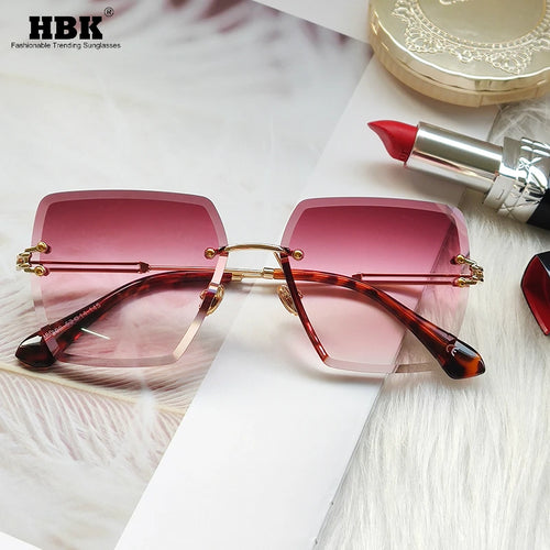 Square Rimless Sunglasses Women 2020 Summer Red Sun Glasses Frameless Luxury Brand Eyeglasses for Men UV400 Zonnebril