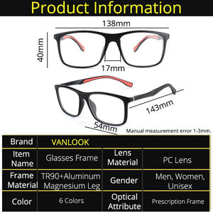 TR90 Sport Eyeglasses Big Vision Men Women Aluminum Magnesium Optical Spectacle For Prescription Glasses Frame Myopia Reading