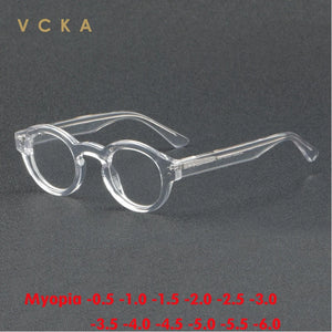 VCKA Handmade  Retro Acetate Myopia Round Frame Eyeglasses Women Men Optical Lens Glasses  Prescription -0.5 to -6.0