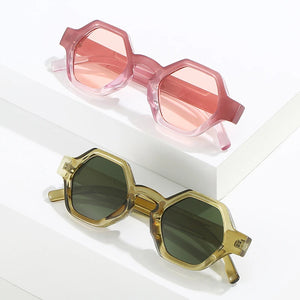 Vintage Polygon Sunglasses Women Trend Square Clear Small Frame Sun Glasses Ladies UV400 Gafas De Sol