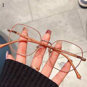 Wood Grain Metal Frame Glasses Retro Vision Care Big Frame Flat Mirror Eyewear Ultra-light Eyeglasses Women Men