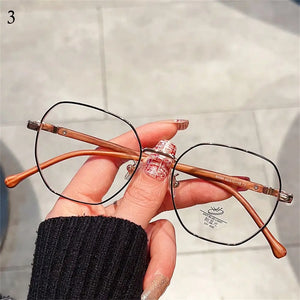 Wood Grain Metal Frame Glasses Retro Vision Care Big Frame Flat Mirror Eyewear Ultra-light Eyeglasses Women Men