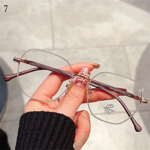 Wood Grain Metal Frame Glasses Retro Vision Care Big Frame Flat Mirror Eyewear Ultra-light Eyeglasses Women Men