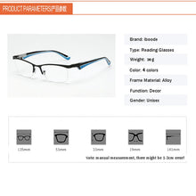 Load image into Gallery viewer, seemfly Half Frame Reading Eyeglasses Men Computer Reader Retro Clear Lens Goggle Women Hyperopia Far Glasses With +1.0 to 4.0