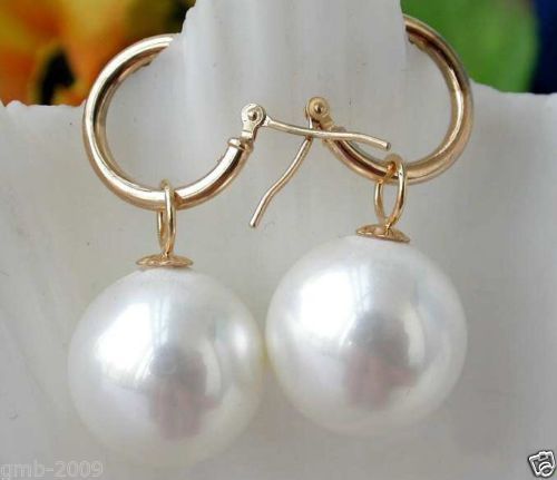 14mm Tahitian White South Sea Shell Pearl Earring 14KGP