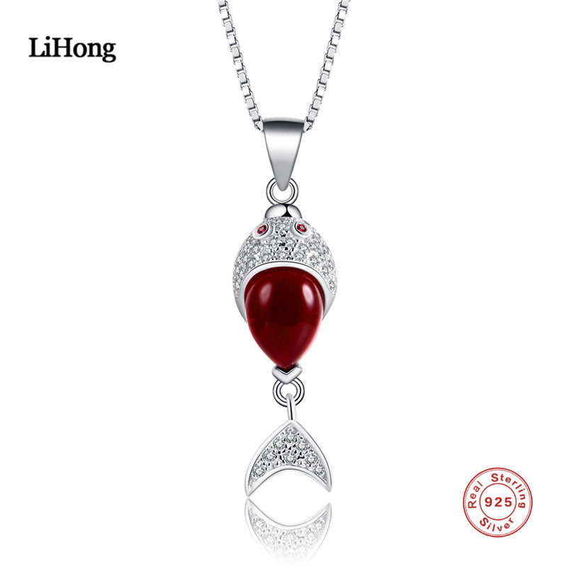 2018 NEW 100% Sterling Silver Necklaces AAA Zircon Crystal Fish Pendant Necklace Charm Jewelry For Women