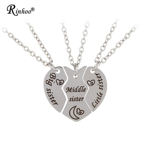 3PCS/Set Engraved Custom Big Sister/Middle Sister/Little Sister Heart Puzzle Necklace Pandant Family BFF Jewelry For Women Gift