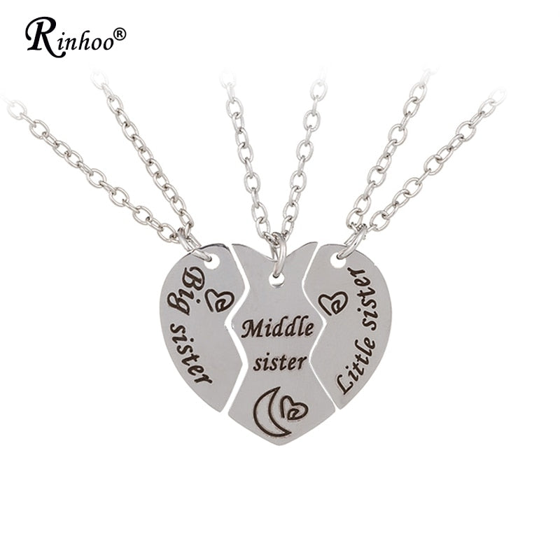 3PCS/Set Engraved Custom Big Sister/Middle Sister/Little Sister Heart Puzzle Necklace Pandant Family BFF Jewelry For Women Gift