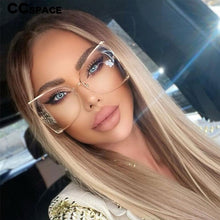 Load image into Gallery viewer, 45476 Transparent Lens Big Suqare Glasses Frames For Women Metal Gold Frame EyeGlasses  Eyewear Computer Glasses