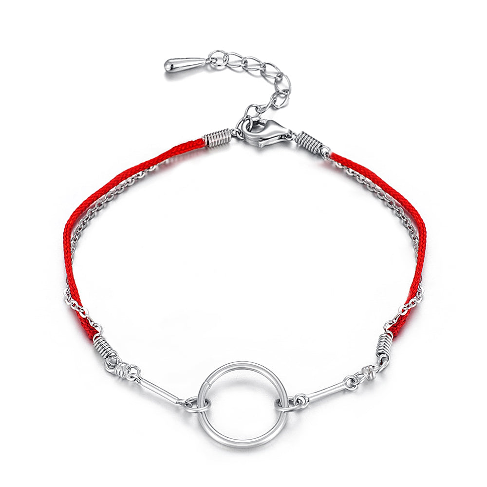 Sterling Silver Simple Red Rope Bracelet