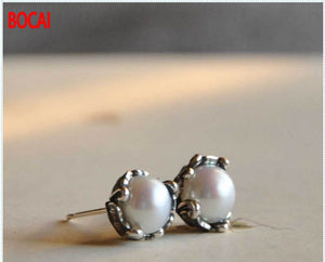 925 pure wind comfort system intime manual Retro Old silversmith lotus supporting Pearl Earrings