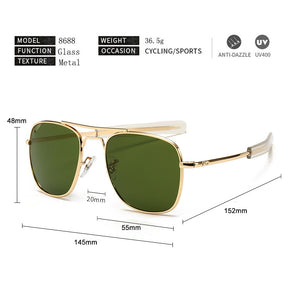 AO Pilot Sunglasses Men With Glass Lenes Metal frame Classic Aviation American Army Military Optical Eyewear Male Oculos de sol