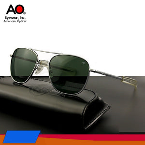 AO Pilot Sunglasses Men With Glass Lenes Metal frame Classic Aviation American Army Military Optical Eyewear Male Oculos de sol