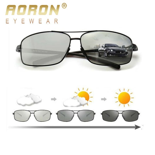 AORON Photochromic Polarized Mens Sunglasses Classic Rectangle Sun Glasses UV400 Aluminum magnesium Leg Sunglasses