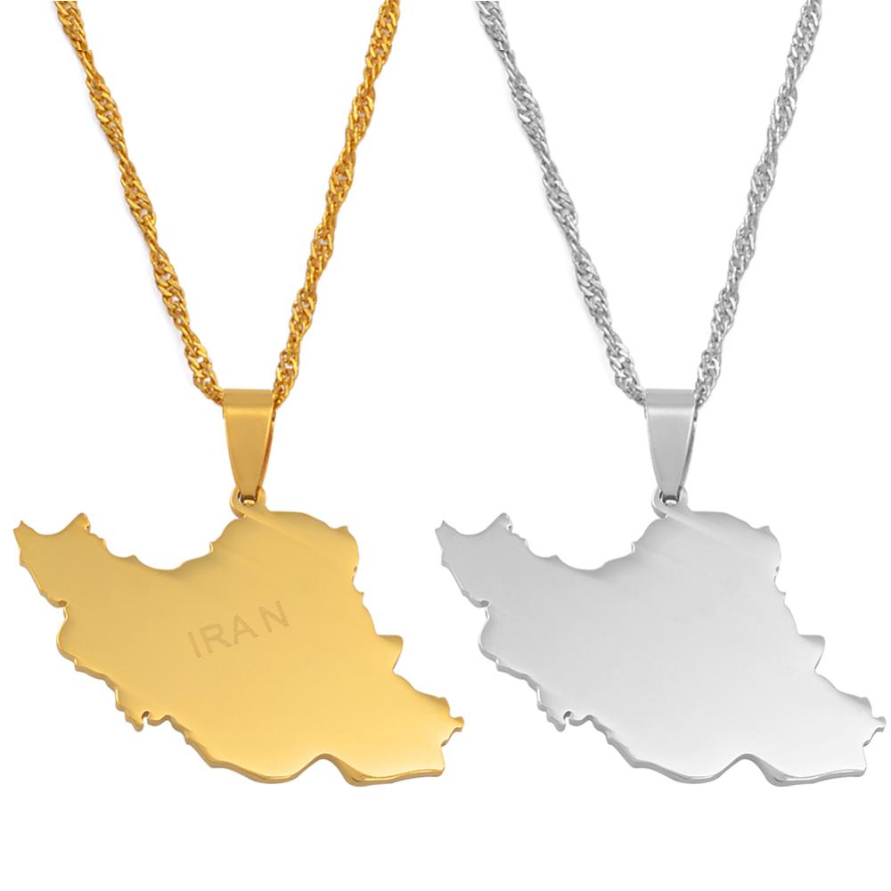 Anniyo Iran Map Pendant Necklace Women Girls Jewelry Silver Color Gold Color Iranian Necklaces