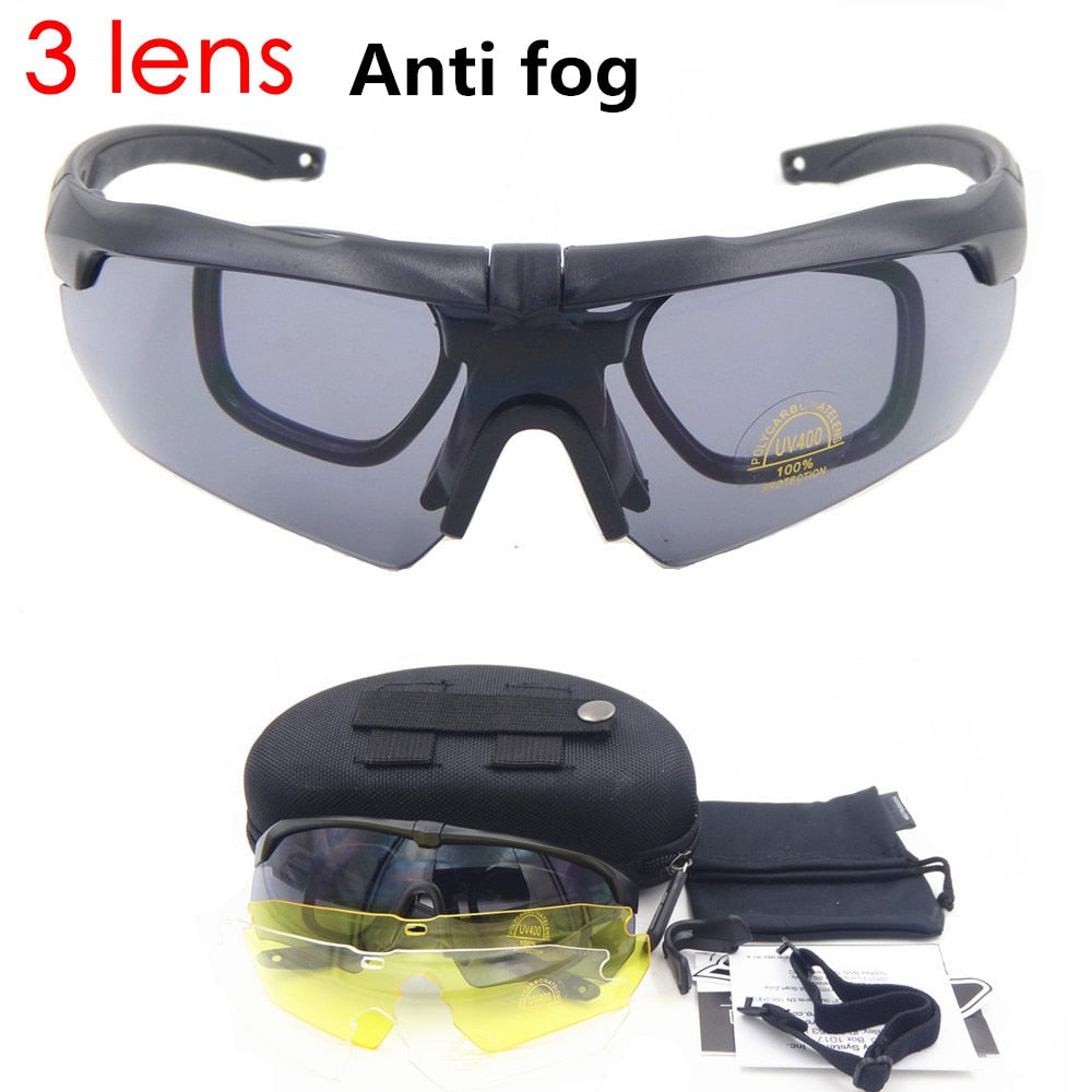 Anti-fog 3 Lens glasses military goggles Ballistic Military Sport Men –  Cinily