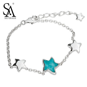 Authentic 925 Sterling Silver Turquoise Starfish Chains Bracelets for Women 2017 Original Romantic Jewelry Party Gift