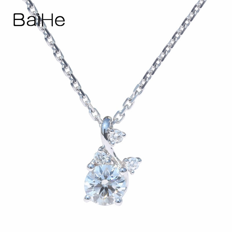 BAIHE Solid 18K White Gold 0.25ct Certified H/SI Round Cut 100% Genuine Natural Diamond Wedding Trendy Fine Jewelry Necklaces