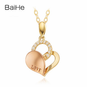 BAIHE Solid 18K Yellow & Rose Gold 0.10ct Certified Round 100% Genuine Natural Diamonds Women Party Fine Jewelry Gift Necklaces