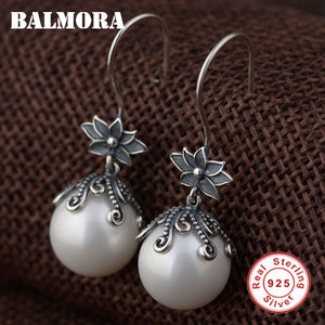 925 Sterling Silver Simulated Pearl Drop Earrings for Women Gifts Retro Elegant Earrings Thai Silver Jewelry SY31565