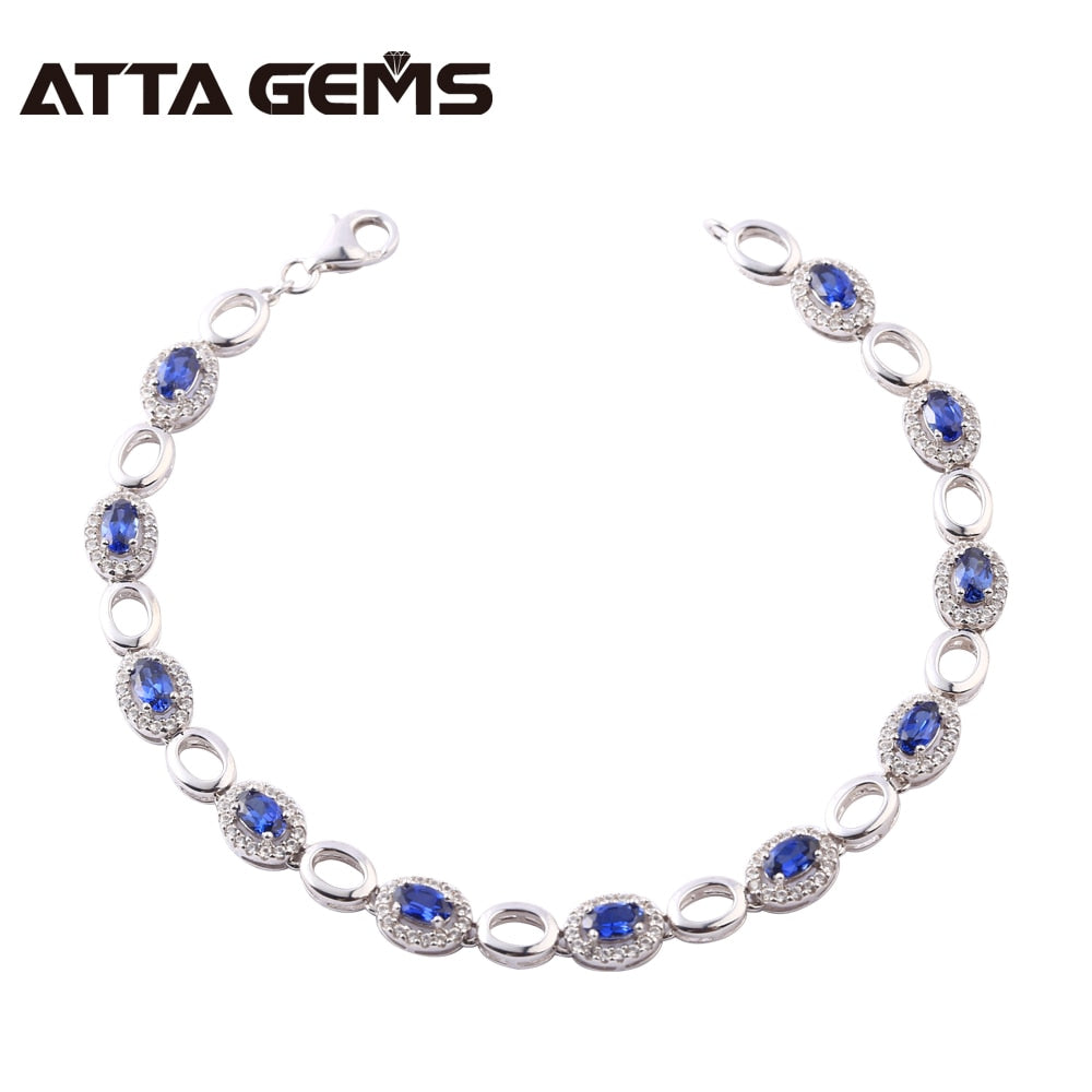 Bracciale in argento sterling 925 con zaffiro blu creato zaffiro blu per le donne Bracciale in argento sterling alla moda per la festa nuziale 