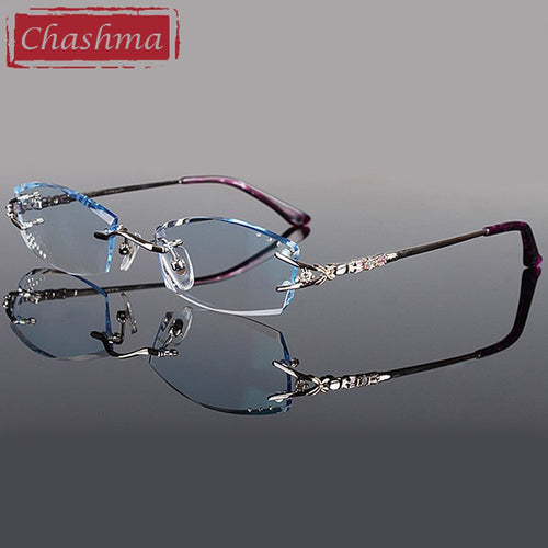 Chashma Brand Eyeglasses Diamond Trimmed Rimless Glasses Titanium Fashionable Lady Eyeglasses Spectacle Frames Women