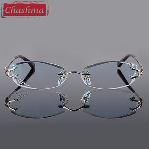 Chashma Brand Eyeglasses Diamond Trimmed Rimless Glasses Titanium Fashionable Lady Eyeglasses Spectacle Frames Women