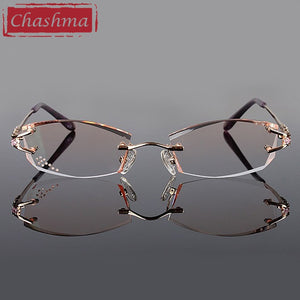 Chashma Brand Eyeglasses Diamond Trimmed Rimless Glasses Titanium Fashionable Lady Eyeglasses Spectacle Frames Women