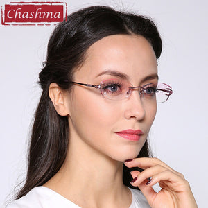 Chashma Brand Eyeglasses Diamond Trimmed Rimless Glasses Titanium Fashionable Lady Eyeglasses Spectacle Frames Women